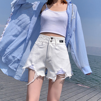 White wide leg denim shorts womens 2021 new summer thin high waist loose a character students Korean hot pants