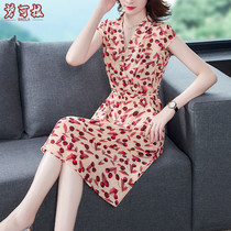 Summer 35-45 womens ladies foreign style print dress wide wife high-end age 40-year-old elegant skirt