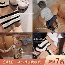 Bean mom childrens clothing striped cardigan suit Childrens striped knitted sweater jacket Baby wild ass pants