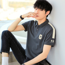 Polo shirt male short sleeve haven wind shirt t-shirt summer high-end knitting simple wind printing embroidery half-sleeved man