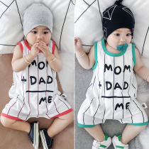 French Jacadi baby one-piece clothes thin summer baby cotton cartoon letter climbing clothes