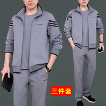 Middle-aged and elderly mens sports suit spring and autumn three-piece loose dad autumn coat casual sweater sportswear