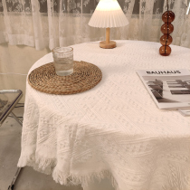 Japanese table mat pure white coffee table table table table cloth tea art big round table cloth retro coffee table mat ins coffee table table cloth