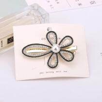 2021 Korean version of the net Red Pearl hairclip headgear beautiful girl rhinestone duckbill clip edge clip bangs hairclip