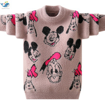 Boy plus velvet sweater autumn winter 2021 new pullover high collar warm big boy cartoon Mickey Mouse