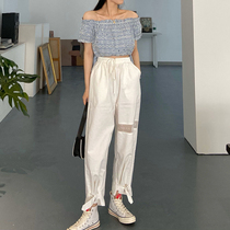 Fat sister mm size womens clothing 2021 new summer loose hip big legs thick womens pants high waist wide leg pants thin