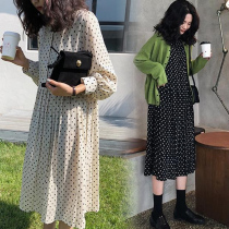 Autumn 2021 new long sleeve floral jumpsuit skirt thin size womens slightly fat mm early autumn temperament long skirt