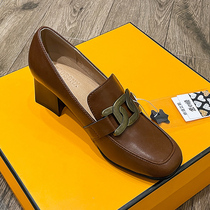 Thick-heeled high heels womens 2021 new leather square head square buckle loafers British style small leather shoes medium heel shoes women