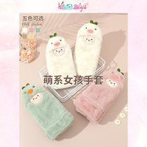 Gloves Winter female ins cute plus velvet thick cotton warm autumn and winter Korean students riding bicycles to prevent cold winter