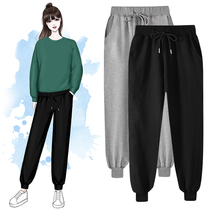 Autumn and winter feet plus velvet casual sweatpants women plus fat size fat mm loose pants 200 jin womens pants ins tide
