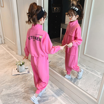 Childrens clothing Girls  spring Childrens online red sports suit spring 2021 new foreign style fashion big childrens spring and autumn sweater