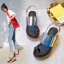 European station toed sandals female fairy wind Joker fashion one-button high heels 2021 summer muffin platform shoes