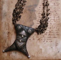 North African Sahara nomadic Tuarego amulet old leather old silver old copper