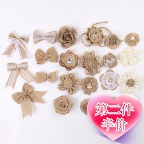 One package handmade diy simulation hemp rope flower burlap rose bow kindergarten decorative accessories