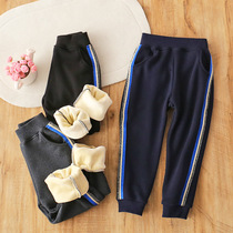 Girl Gush Sports Pants Integral Suede Side Striped Children Loose Casual Pants Winter Baby Thickened Warm Trousers