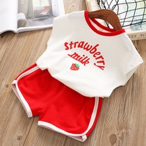 Casual Suit Child Clothing Girl Han Edition Strawberry Printed Vest Shorts Two-piece Set