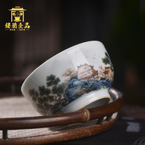Jingdezhen ceramics Full hand painted pastel blue and white landscape Master cup Kung Fu tea set Single cup Tea cup Tea cup Tea cup