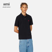 AMI Mens Classic Love Cotton-Solid Color Casual Simple Slim Fit Pullover Short-Sleeved Polo Shirt