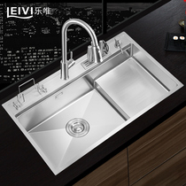 Lewei stepped sink washing basin 304 stainless steel handmade sink kitchen high and low sink large single tank 726