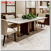 Light Luxury Villa Model Room Rectangular Marble Dining Table Nordic Dark Walnut Stainless Steel Luxury Dining Table