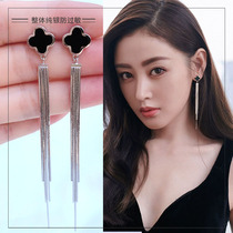 Earrings female 2021 New Tide S925 sterling silver long temperament tassel Net red face thin four leaf grass ear wire