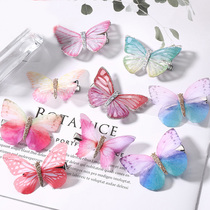 Korean childrens hair accessories girls retro simulation tulle butterfly hairclip baby super fairy side clip duckbill headdress