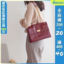 Wine red bridal bag 2021 new soft leather leather shoulder large capacity niche chain crossbody wedding bag female