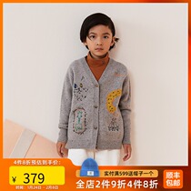 lagetom Le Gom Children's Wear Fall Winter New Men's and Women's Embroidered Merino Wool Jacquard Cardigan