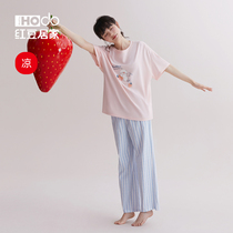 Red Bean Household Summer Womens Pajamas Short-sleeved Trouser Lovely Girl Cozy Home Clothes Wear thin