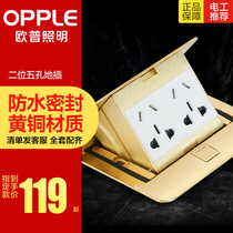 Op lighting ground socket copper splash-proof water Ten-hole damping hidden household five-hole floor panel ground socket panel