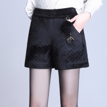 2020 New thick gold velvet shorts women autumn and winter elastic waist Joker high waist wide leg pants A winter boots pants