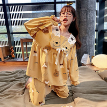 Pajamas female spring and autumn long sleeve cotton thin pullover home clothing cotton girl cartoon cute bear two sets