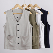 Summer thin Chinese style mens linen loose vest plus fertilizer plus size retro cotton and linen vest waistcoat