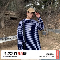OFFBORD Japanese Striped Long Sleeve T-shirt Mens Tide Brand Loose Spring and Autumn Round Neck Boys oversize Top