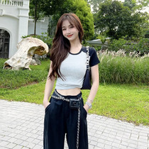 Kaka Womens Official Flagship Collide Shoulder Shoulder T-shirt Summer Recreation Skin Top Tide