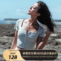 La Nikar short sports top womens short-sleeved t-shirt tight running fitness clothes sexy yoga clothes exposed umbilical