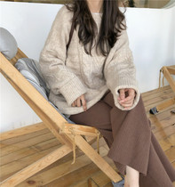 Mohair round neck twist sweater womens pullover card 2020 autumn and winter New loose lazy style Korean sweater