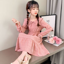 Girls Spring and Autumn new long sleeve doll collar middle child cake dress Princess children long skirt parent-child