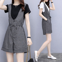 Big Code Women Dress Summer Fat Sister Explicit skinny Belly Braces Shorts Suit Fat Mm Minus Age Foreign Air Blouse Two Sets