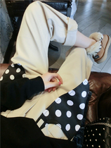 Special BORAKOO Korea Dongdaemun winter knock ke love~Beige canvas polka dot pocket straight slacks