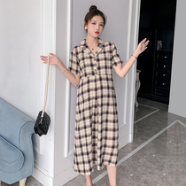 Pregnancy Woman Dress Summer Clothing Fashion Foreign Air Short Sleeve Plaid Dress 2022 New Summer Korean Version Skirt Pregnant