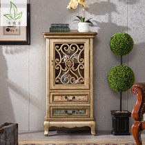 American solid wood painted side cabinet living room retro small wine cabinet kitchen simple cupboard small house type storage cabinet corner cabinet