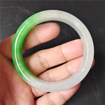 Sungreen jadeite bracelet ice flat strips true jade spicy green material round antique collection old objects Pickles