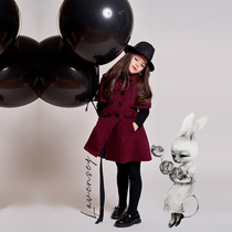 LAVENSEY2022 new autumn and winter girls Christmas wine red cashmere coat double-breasted mid-length woolen coat
