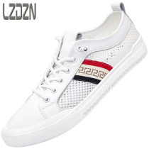 Leather shoes mens shoes breathable mesh single mesh shoes hollow mesh summer sandals mesh small white no laces white