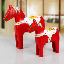 Swedish dara trojan painted red horse wine cabinet ornaments ornaments wooden home accessories living room tv cabinet furnishings