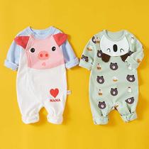 Spring and autumn baby long-sleeved one-piece cotton mens and womens baby climbing clothes Spring clothes 6 pajamas 3 months 0 years old 1