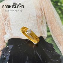 Fulai Island Gold Ring 999 Pure Gold Ancient Gold New Wedding Ring INS Style Simple Moissanite Ring Female Jewelry