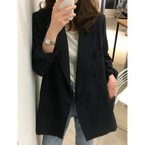 Korean black blazer womens spring and autumn 2021 new Korean version loose British style long suit top tide