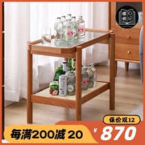 Nordic solid wood sofa side few living room white oak cherry wood glass corner coffee table small coffee table bedside simple modern